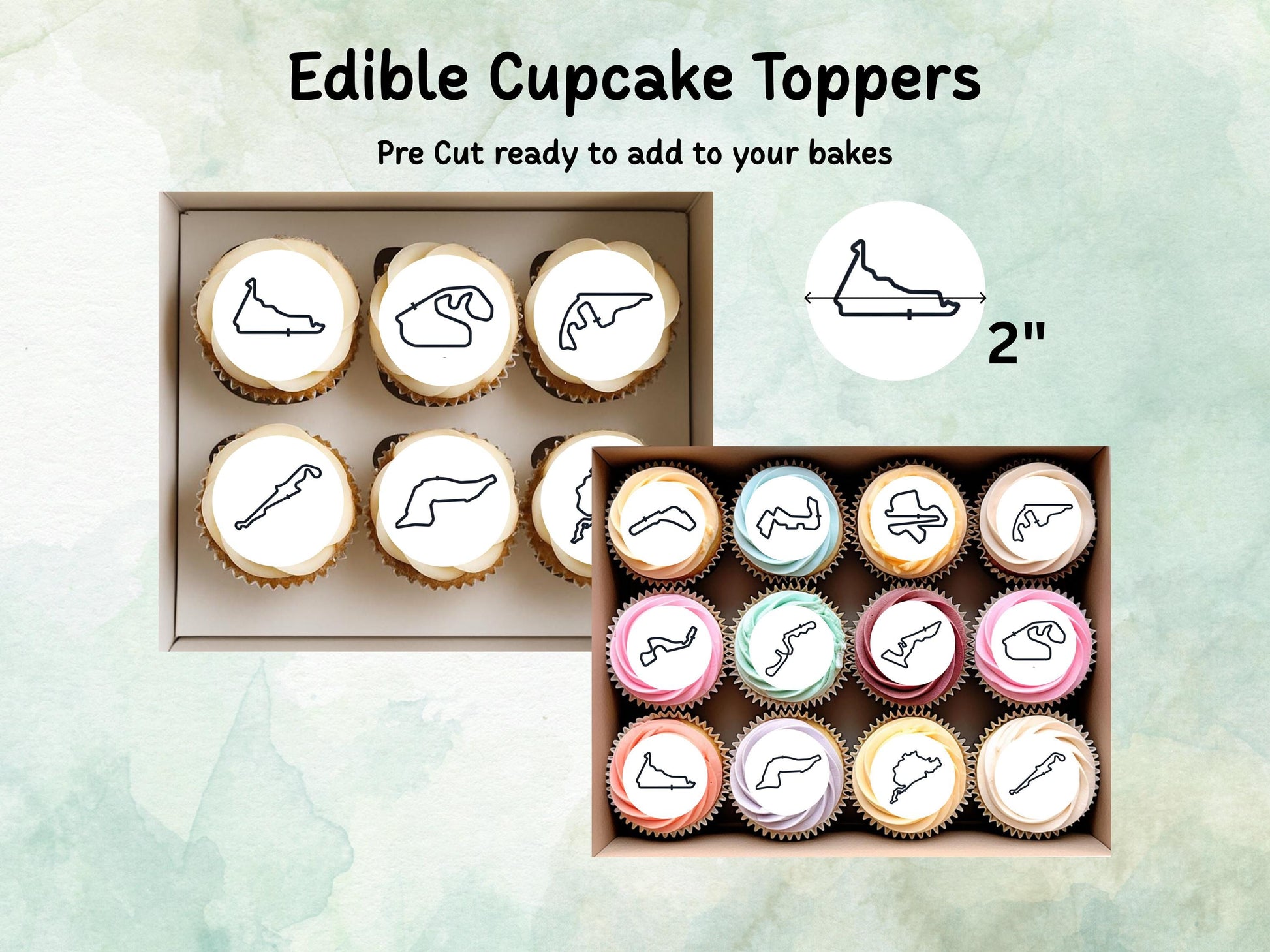 Racing Track Edible Cupcake Toppers 12 x 2" – Pre cut Wafer Paper, Card or Icing Sheet, Race Car Party Decoration