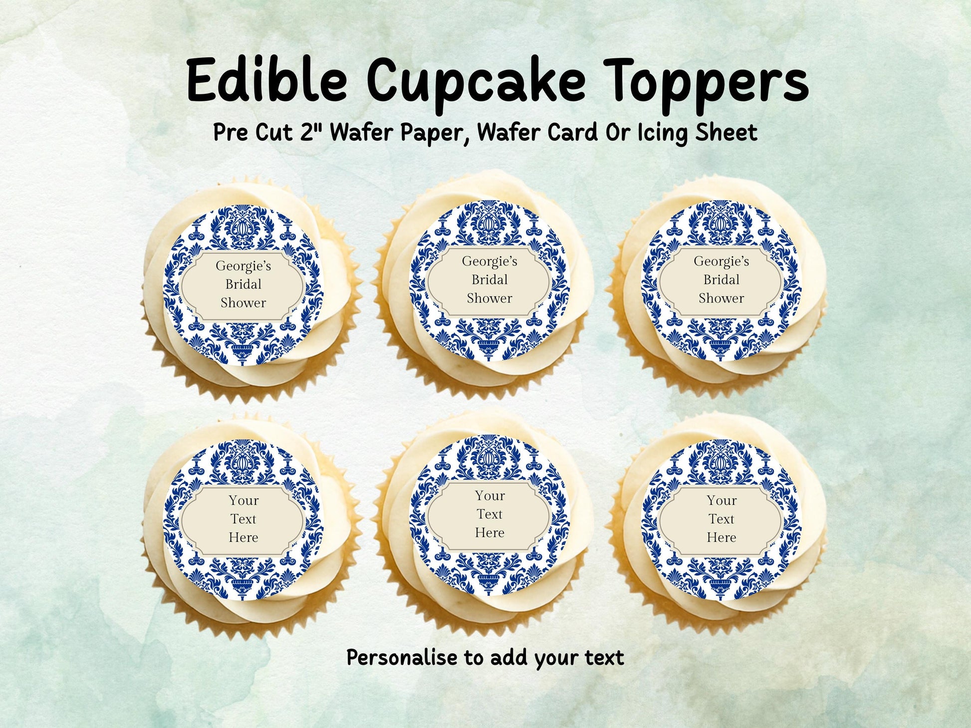 Personalised Edible Cupcake Toppers 12 x 2" – Pre cut Wafer Paper, Card or Icing Sheet, Bridal Shower Cake Topper, Wedding Favors