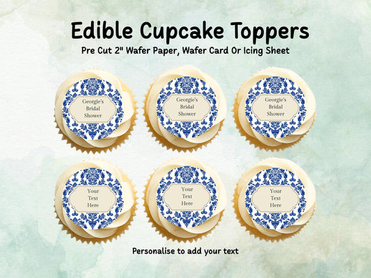 Personalised Edible Cupcake Toppers 12 x 2" – Pre cut Wafer Paper, Card or Icing Sheet, Bridal Shower Cake Topper, Wedding Favors