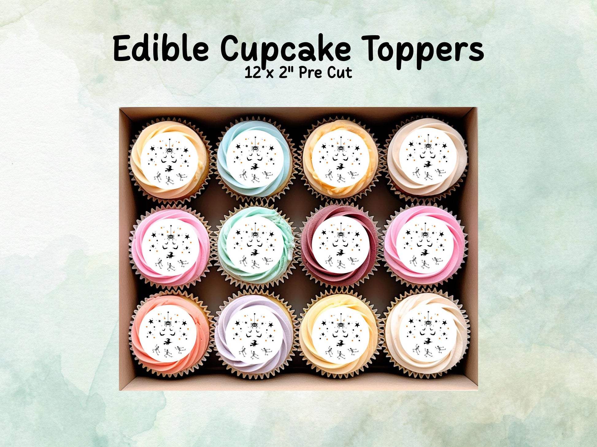 Spooky Halloween Edible Cupcake Toppers 12 x 2" – Pre cut Wafer Paper, Card or Icing Sheet, Halloween Party Decoration