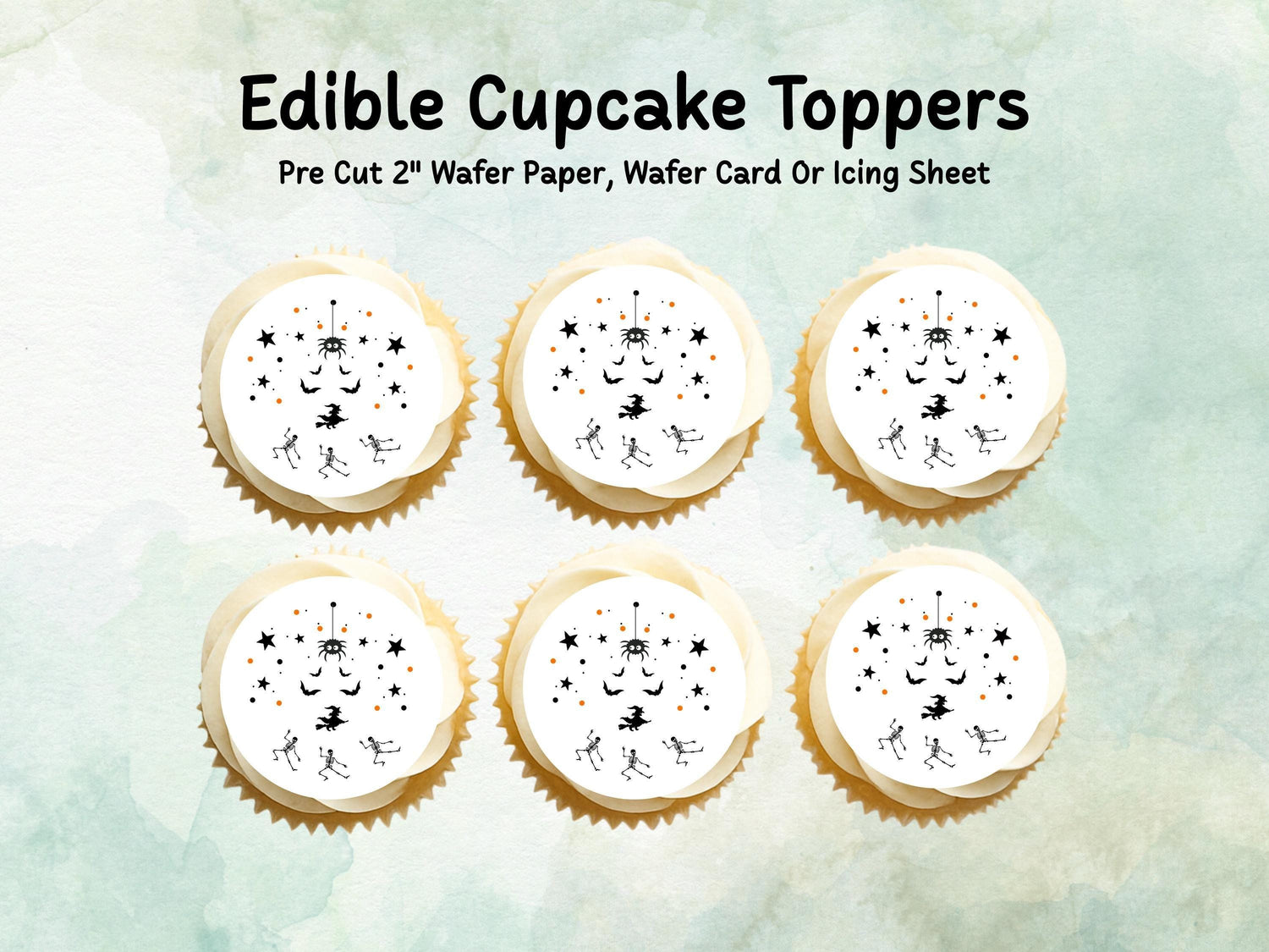 Spooky Halloween Edible Cupcake Toppers 12 x 2" – Pre cut Wafer Paper, Card or Icing Sheet, Halloween Party Decoration