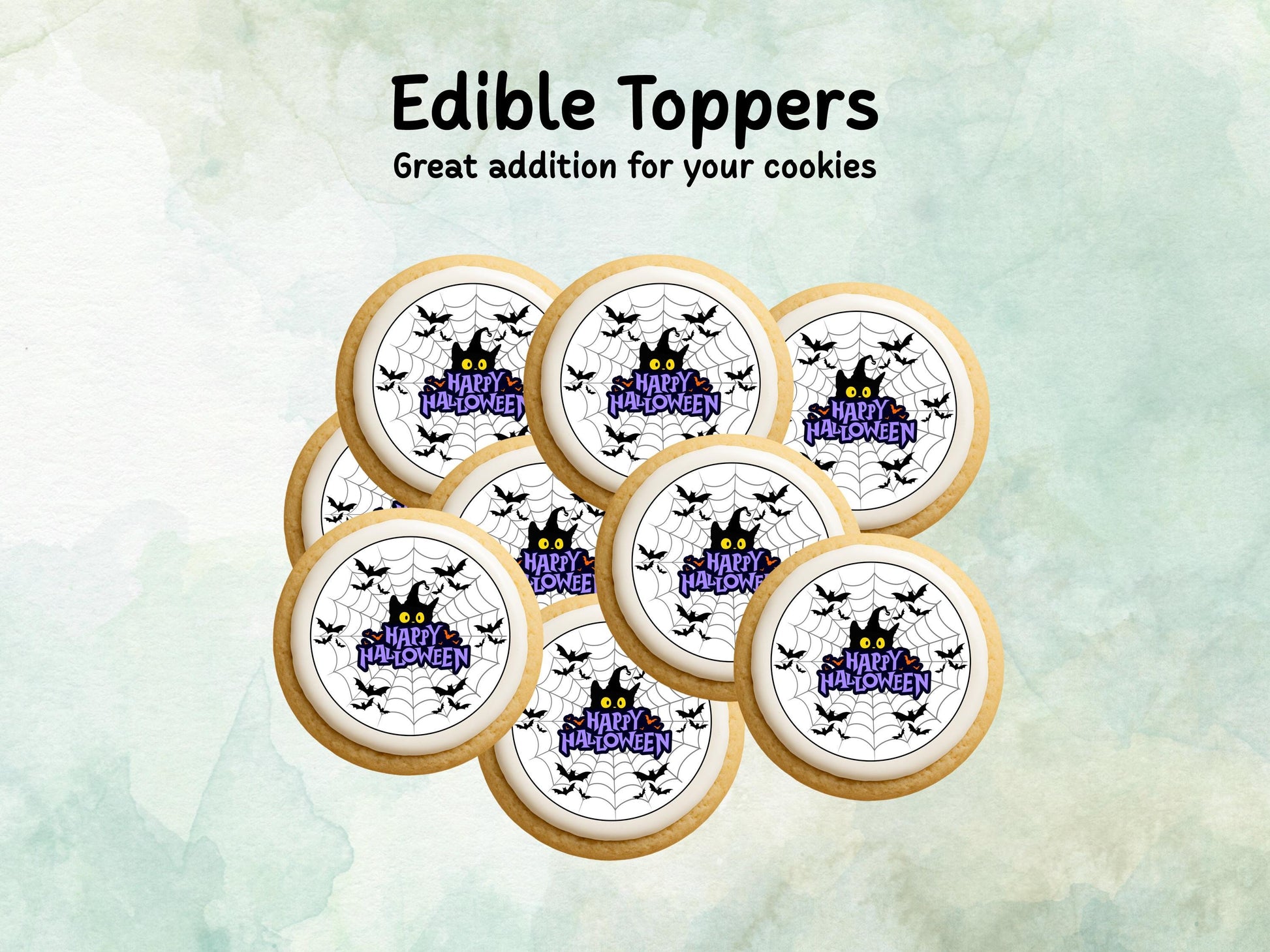 Spooky Happy Halloween Edible Cupcake Toppers 12 x 2" – Pre cut Wafer Paper, Card or Icing Sheet, Halloween Party Decoration