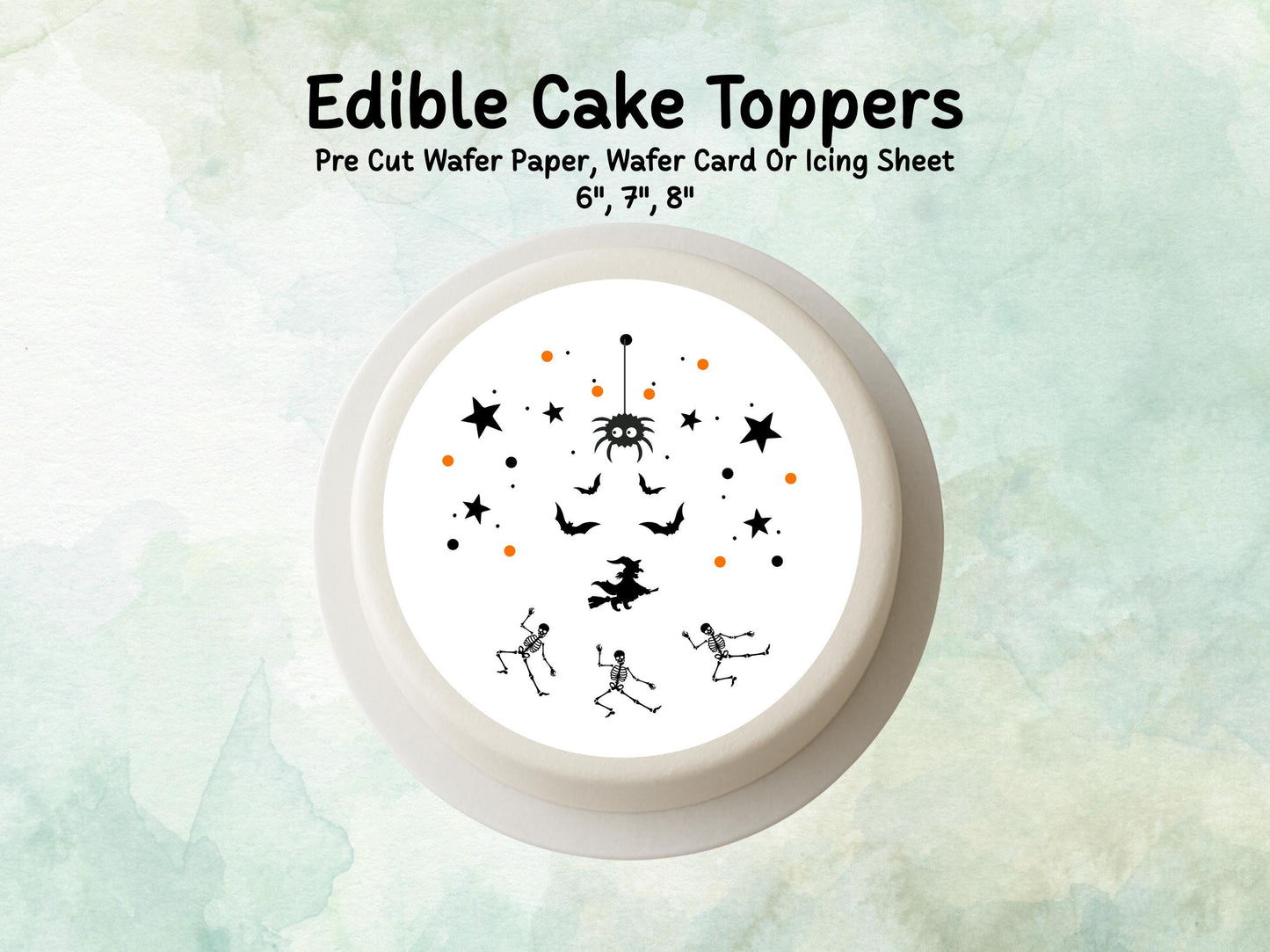 Spooky Halloween Design Cake Topper: 6", 7" & 8" Pre Cut Edible Wafer, Card, or Icing Sheet