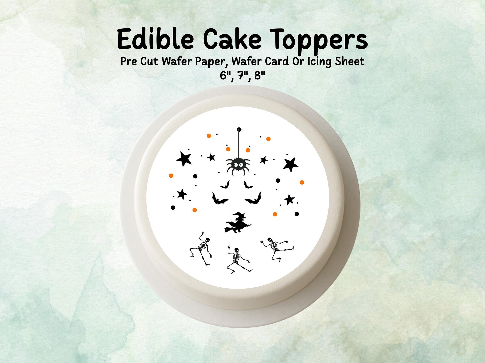 Spooky Halloween Design Cake Topper: 6", 7" & 8" Pre Cut Edible Wafer, Card, or Icing Sheet