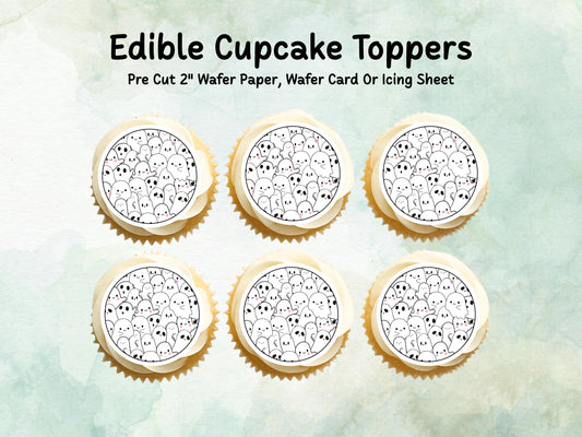Halloween Ghost Edible Cupcake Toppers 12 x 2" – Pre cut Wafer Paper, Card or Icing Sheet, Halloween Party Decoration