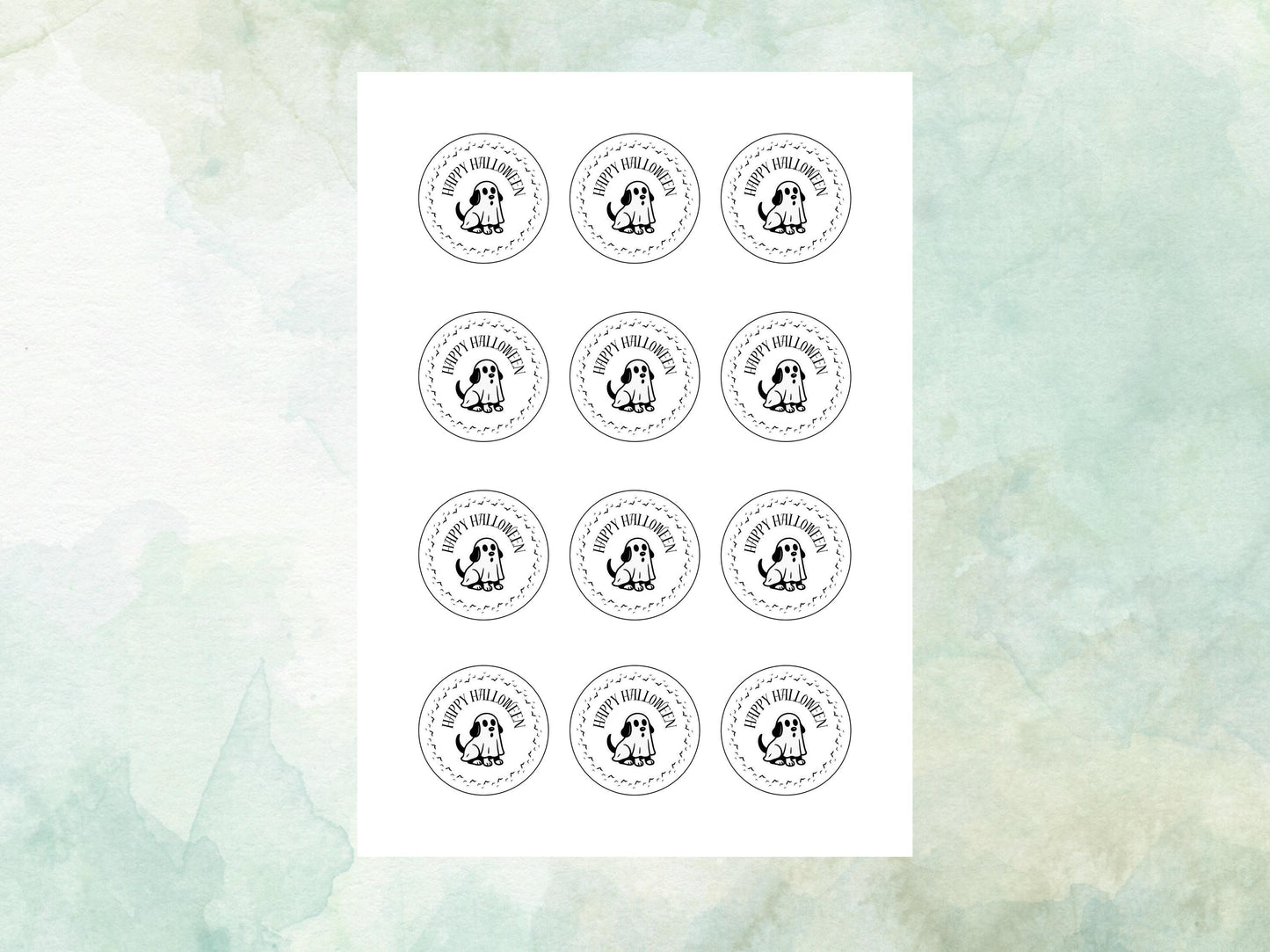 Ghost Dog Halloween Edible Cupcake Toppers 12 x 2" – Pre cut Wafer Paper, Card or Icing Sheet, Halloween Party Decoration