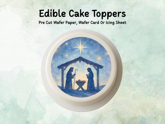 Nativity Christmas Edible Cake Topper: Pre Cut 6", 7" & 8" Wafer Paper, Card, or Icing Sheet