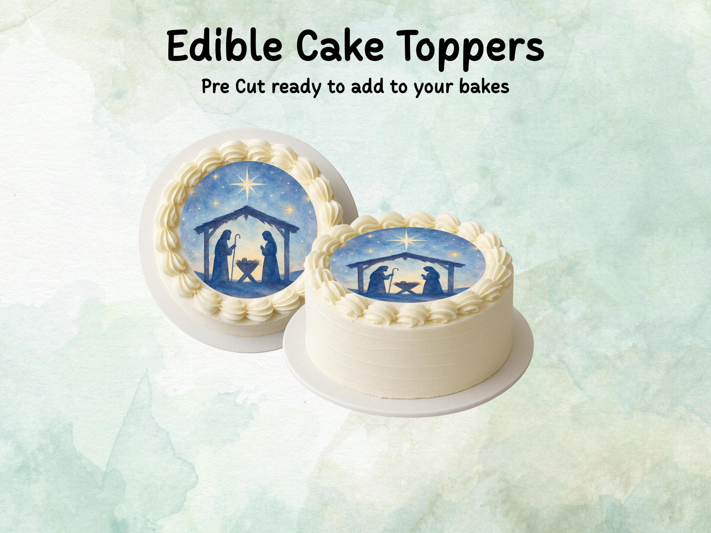 Nativity Christmas Edible Cake Topper: Pre Cut 6", 7" & 8" Wafer Paper, Card, or Icing Sheet