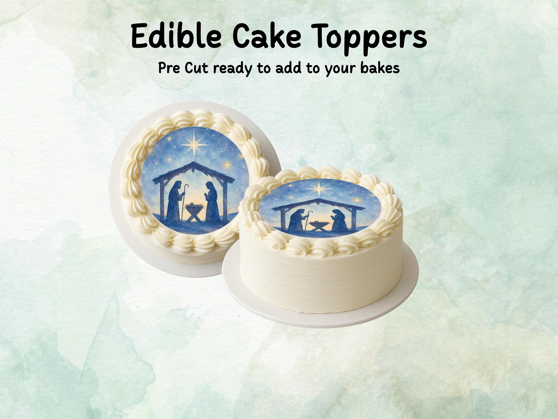 Nativity Christmas Edible Cake Topper: Pre Cut 6", 7" & 8" Wafer Paper, Card, or Icing Sheet