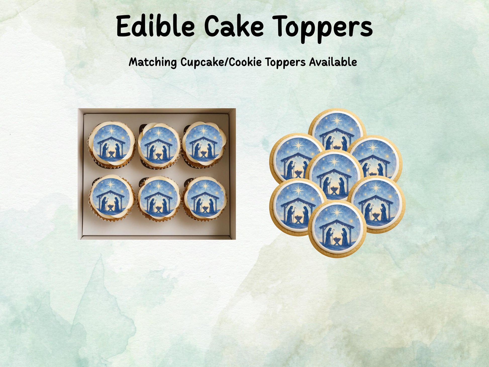Nativity Christmas Edible Cake Topper: Pre Cut 6", 7" & 8" Wafer Paper, Card, or Icing Sheet
