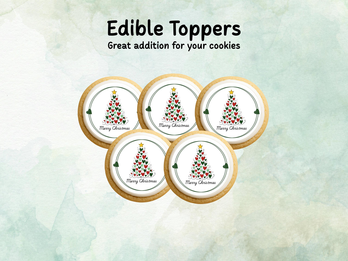 Merry Christmas Cupcake Toppers: Edible Wafer Paper, Card, or Icing (12 x 2")
