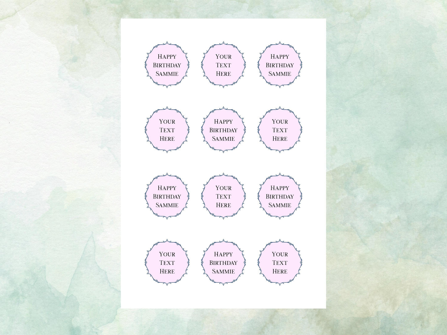 Personalised Pink Edible Cupcake Toppers 12 x 2" – Pre cut Wafer Paper, Card or Icing Sheet, Happy Birthday Toppers