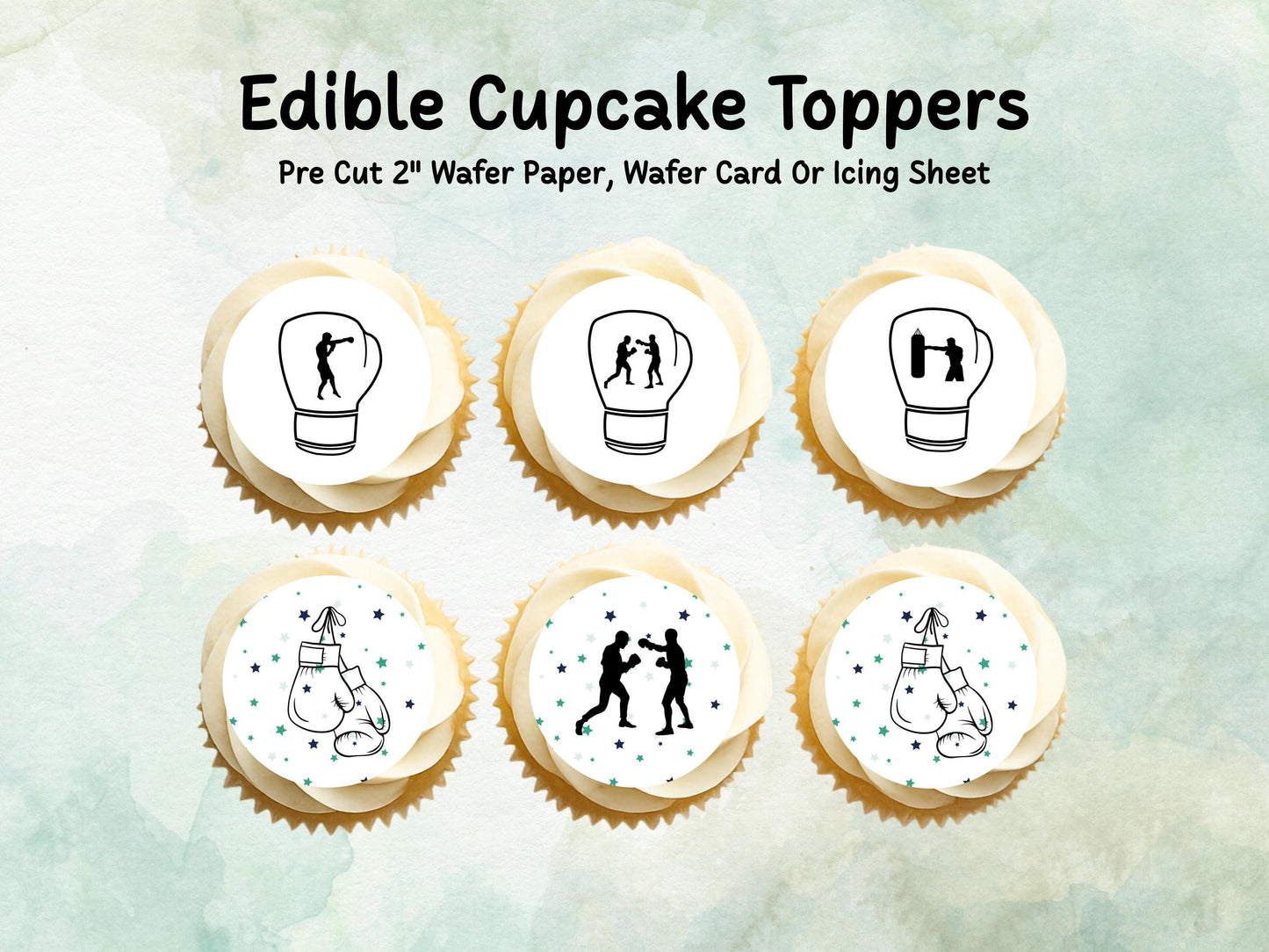 Boxing Edible Cupcake Toppers 12 x 2" – Pre cut Wafer Paper, Card or Icing Sheet, Sports Party Decoration, Cake images