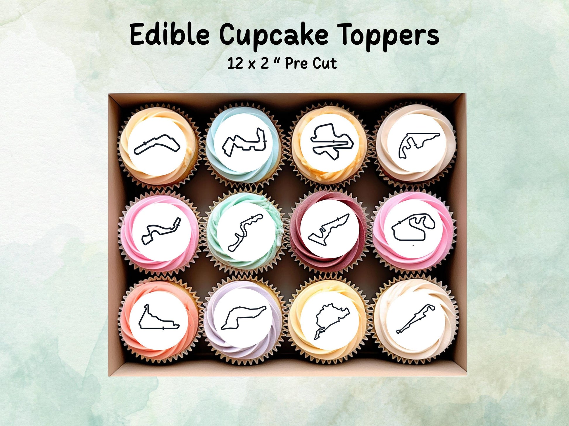 Racing Track Edible Cupcake Toppers 12 x 2" – Pre cut Wafer Paper, Card or Icing Sheet, Race Car Party Decoration
