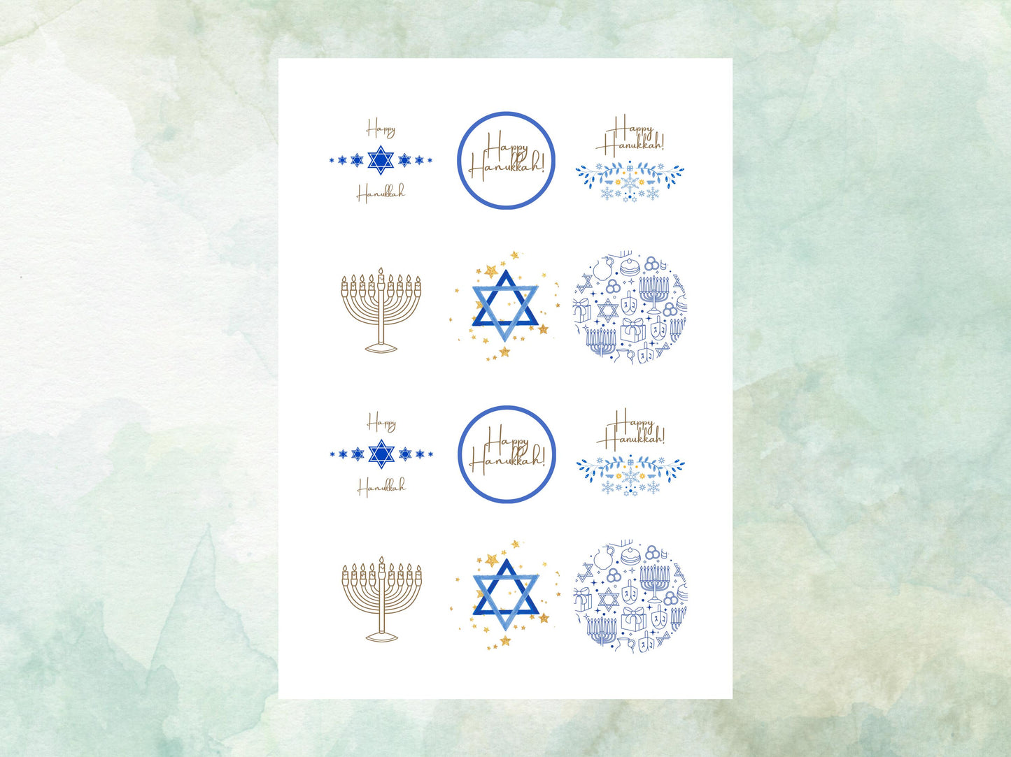 Happy Hanukkah Edible Cupcake Toppers 12 x 2" – Pre cut Wafer Paper, Card or Icing Sheet, Hanukkah Cake Decorations