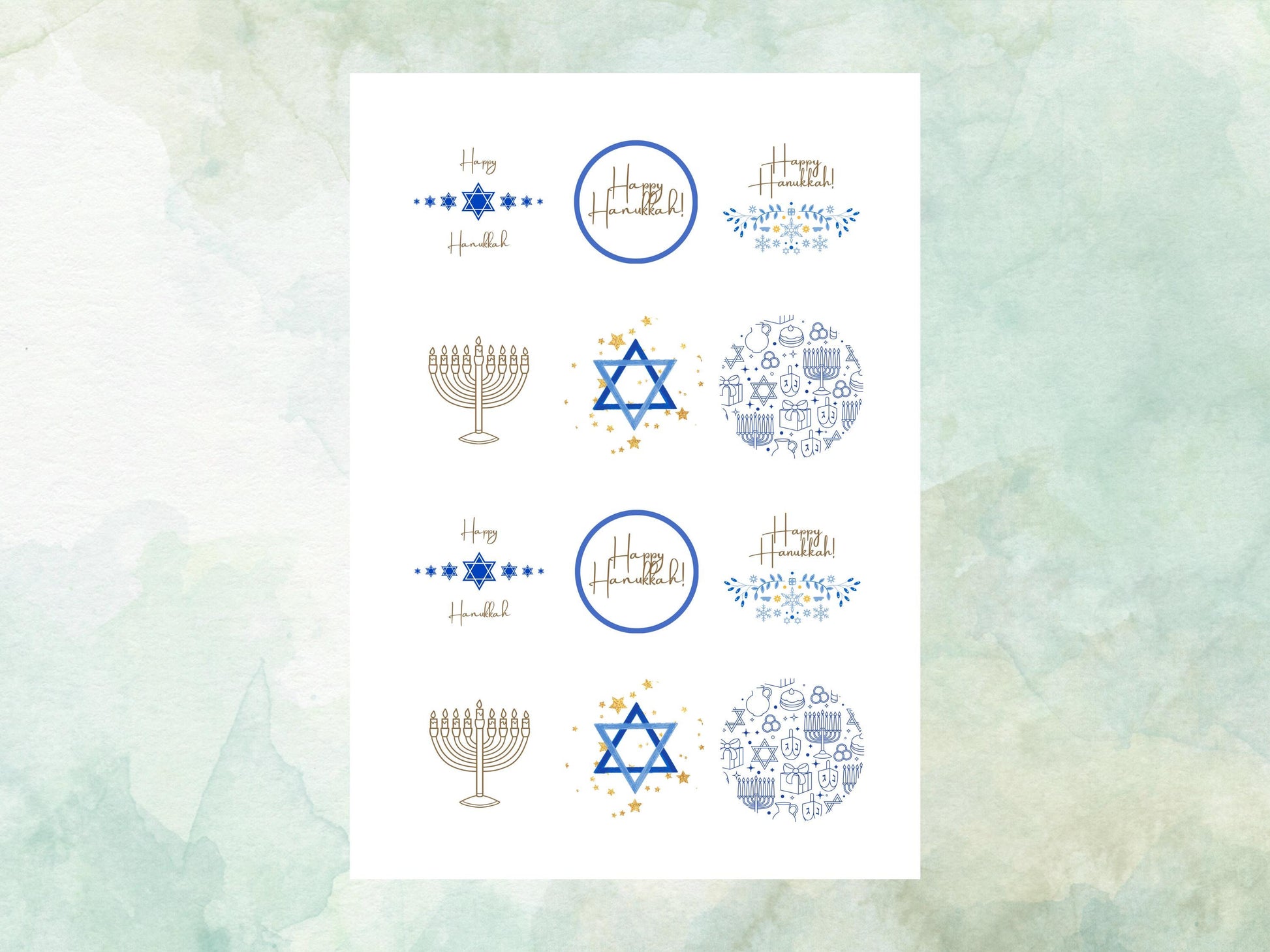 Happy Hanukkah Edible Cupcake Toppers 12 x 2" – Pre cut Wafer Paper, Card or Icing Sheet, Hanukkah Cake Decorations