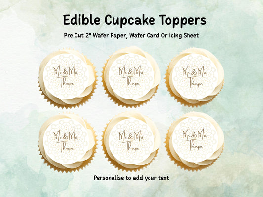 Personalised Wedding or Engagement Edible Cupcake Toppers 12 x 2" – Pre cut Wafer Paper, Card or Icing Sheet