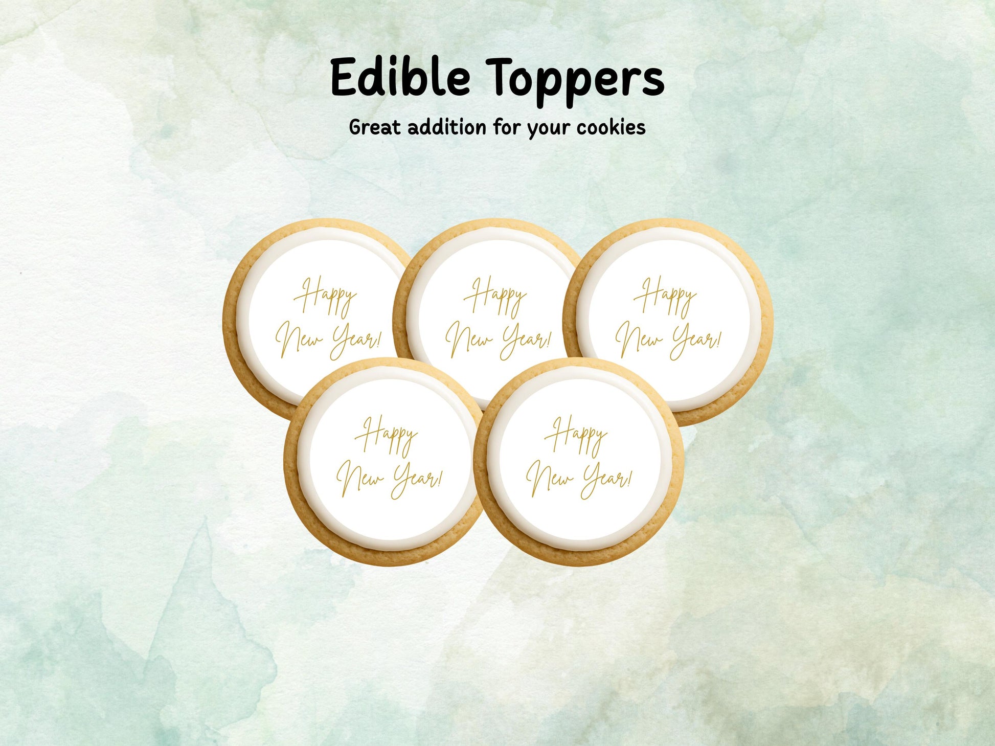 Happy New Year Edible Cupcake Toppers 12 x 2"– Pre cut Wafer Paper, Card or Icing Sheet