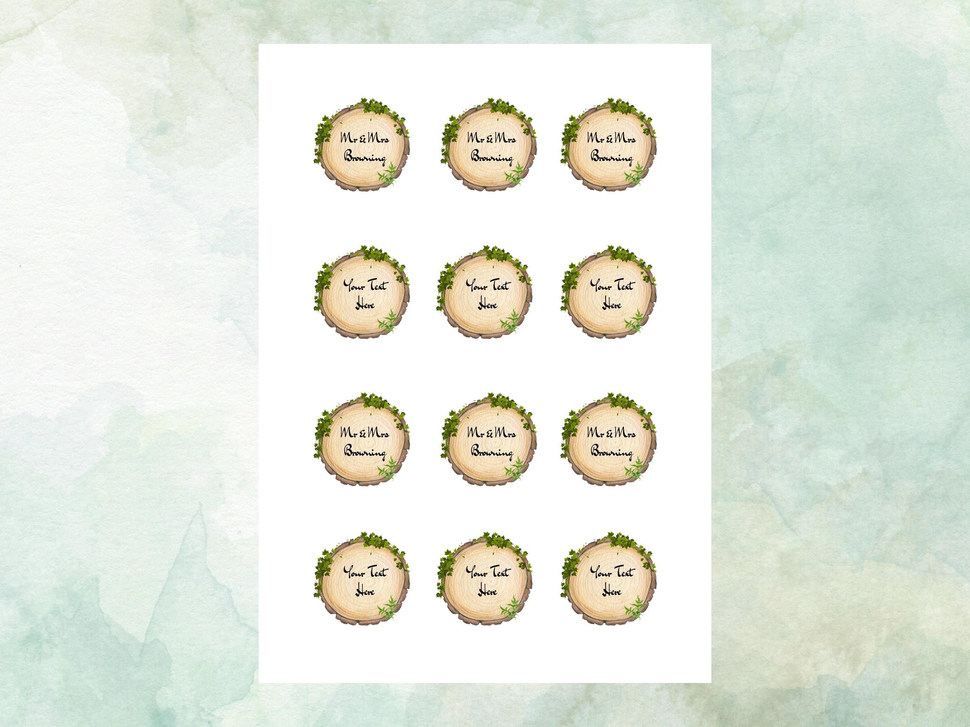 Personalised Wedding Engagement Woodland theme Edible Cupcake Toppers 12 x 2"
