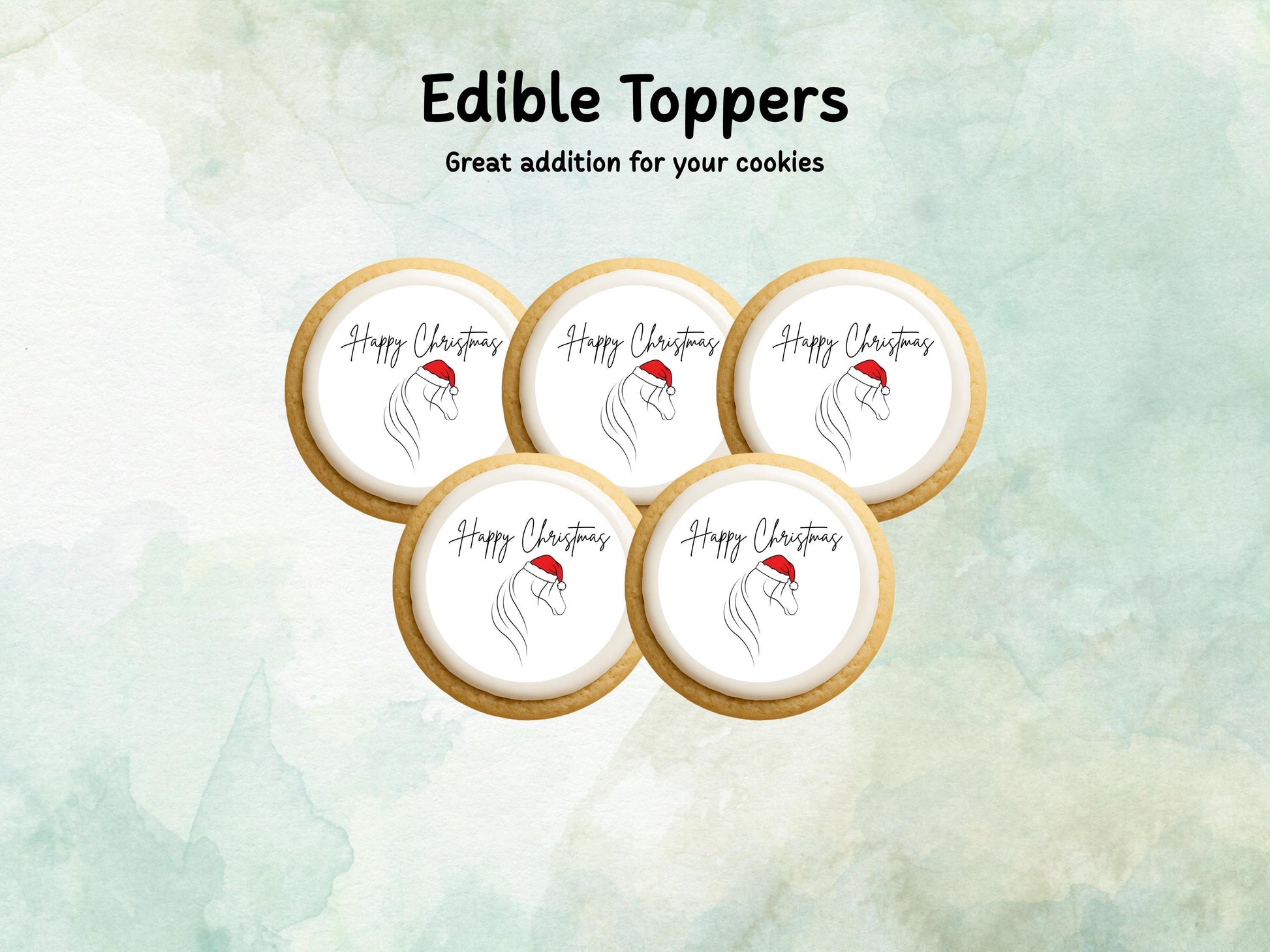 Happy Christmas Horse Design Edible Cupcake Toppers 12 x 2" Wafer Paper, Card, or Icing Sheet