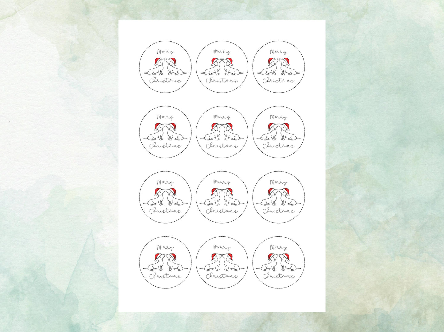 Sausage Dog Merry Christmas Edible Cupcake Toppers 12 x 2" Wafer Paper, Card, or Icing Sheet