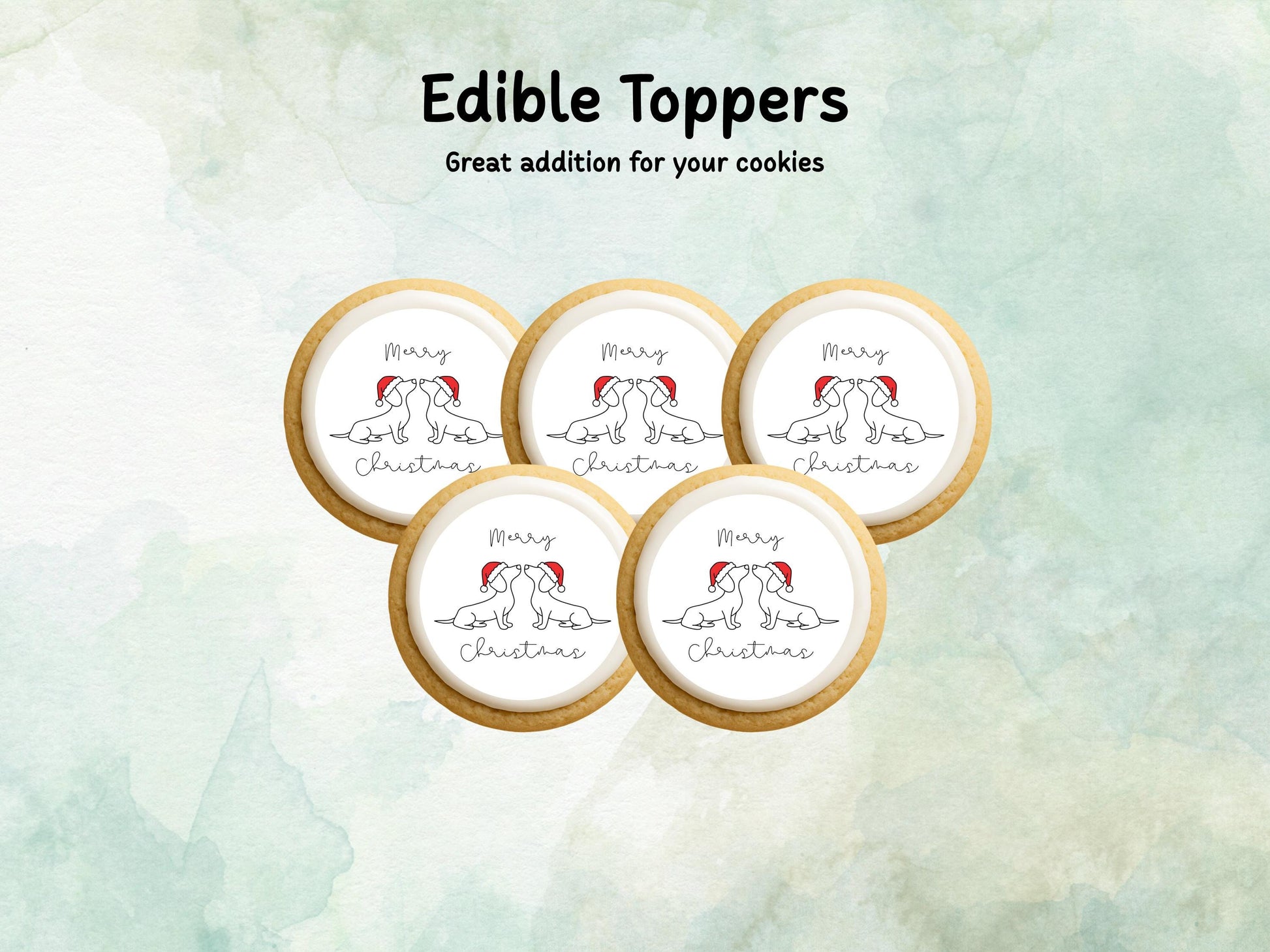 Sausage Dog Merry Christmas Edible Cupcake Toppers 12 x 2" Wafer Paper, Card, or Icing Sheet