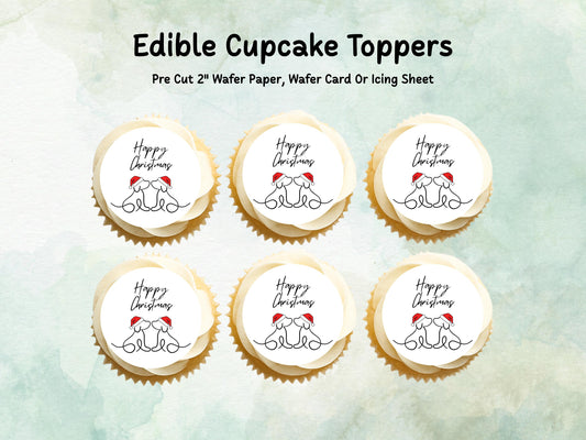 Dog Happy Christmas Edible Cupcake Toppers 12 x 2" Wafer Paper, Card, or Icing Sheet