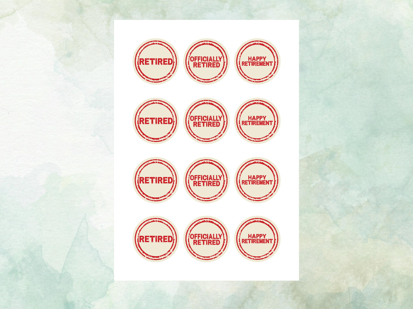 Retirement Edible Cupcake Toppers 12 x 2" Precut Wafer Paper, Card or Icing Sheet