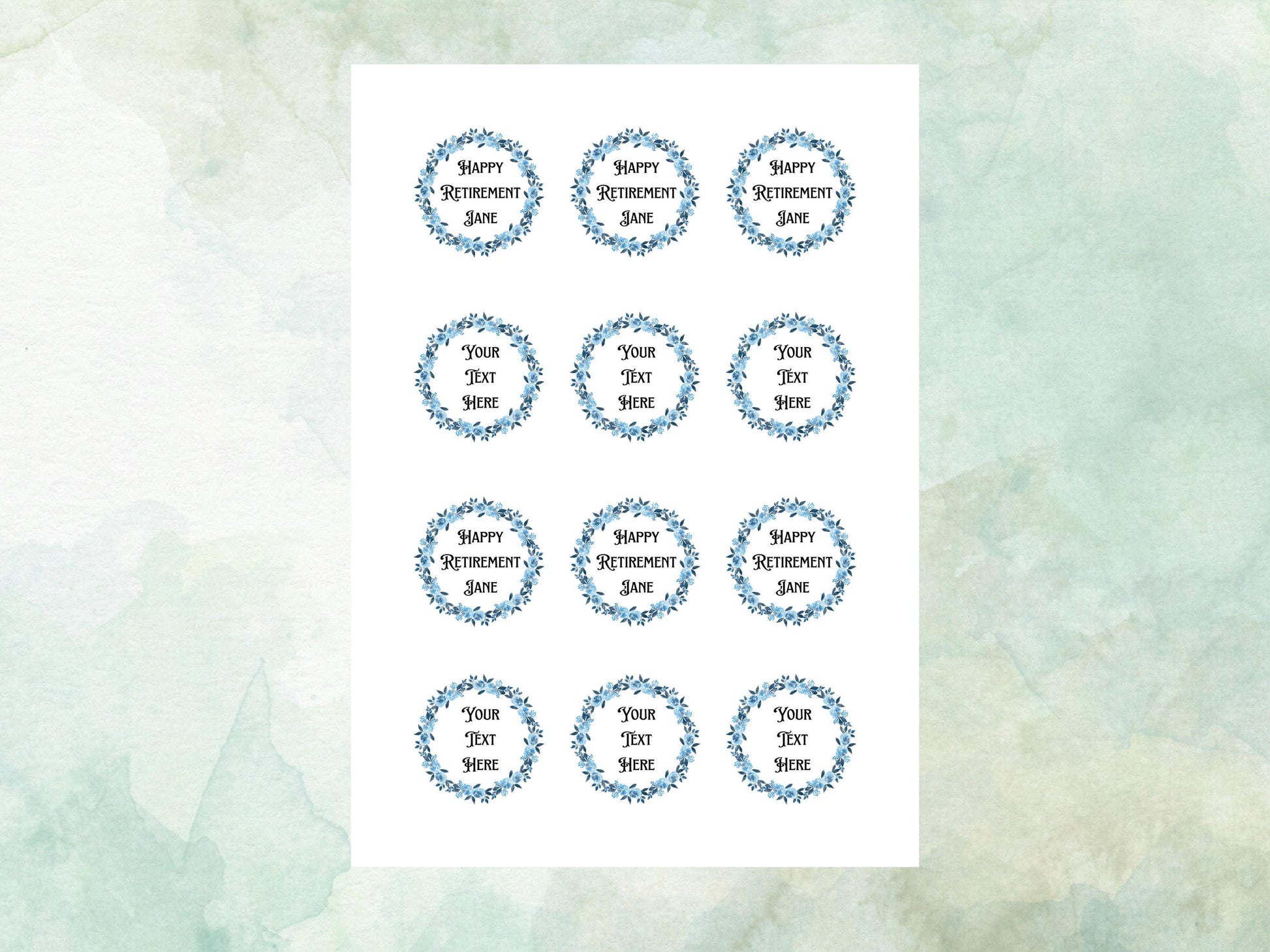 Personalised Retirement Edible Cupcake Toppers 12 x 2" Precut Wafer Paper, Card or Icing Sheet