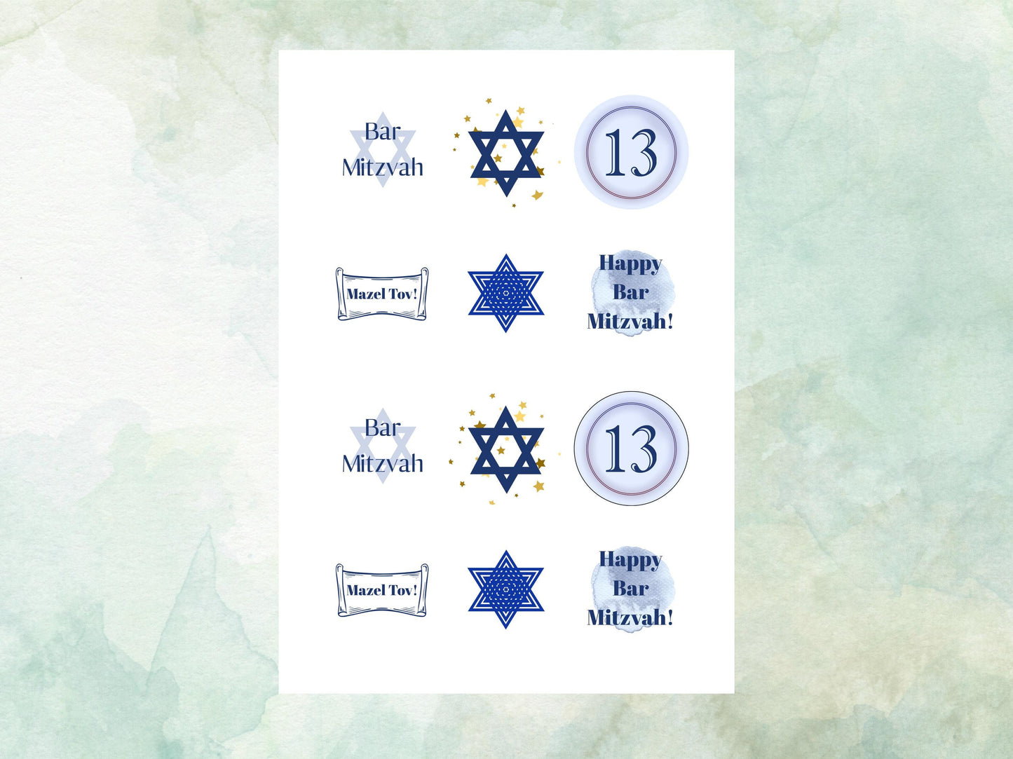 Bar Mitzvah Edible Cupcake Toppers 12 x 2"– Pre cut Wafer Paper, Card or Icing Sheet