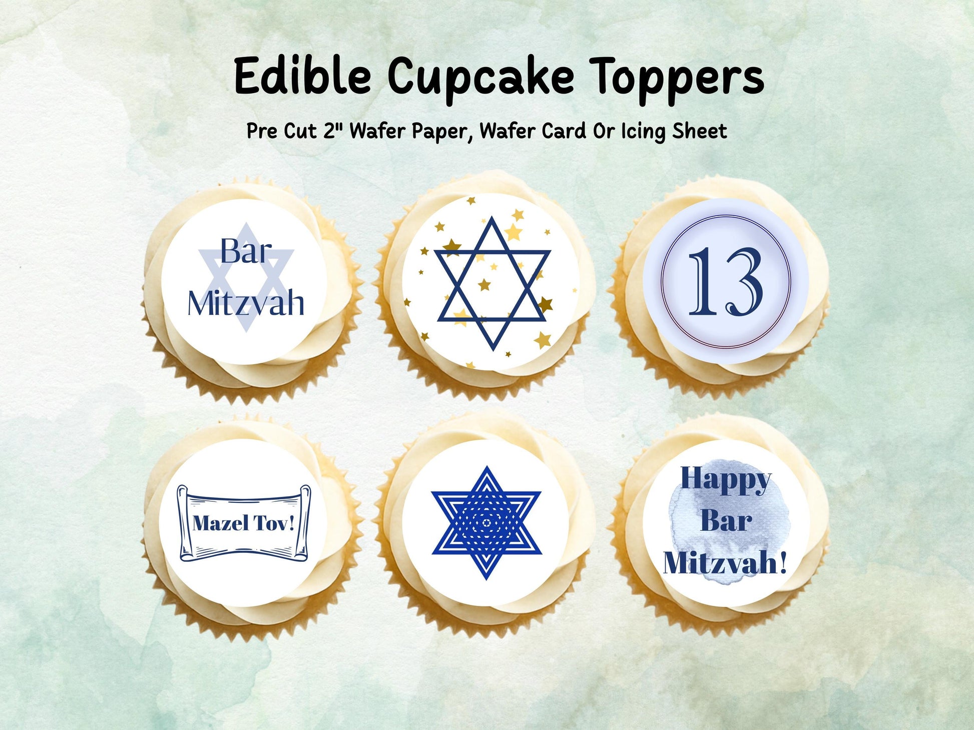 Bar Mitzvah Edible Cupcake Toppers 12 x 2"– Pre cut Wafer Paper, Card or Icing Sheet