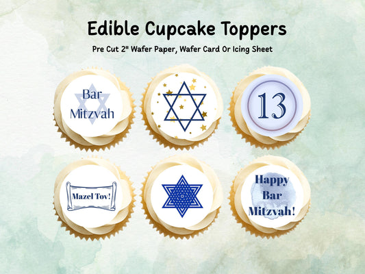 Bar Mitzvah Edible Cupcake Toppers 12 x 2"– Pre cut Wafer Paper, Card or Icing Sheet