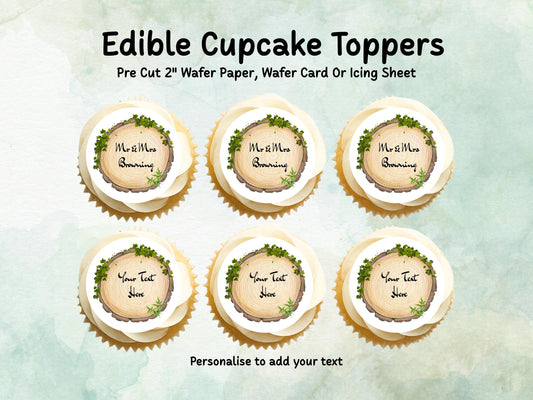 Personalised Wedding Engagement Woodland theme Edible Cupcake Toppers 12 x 2"