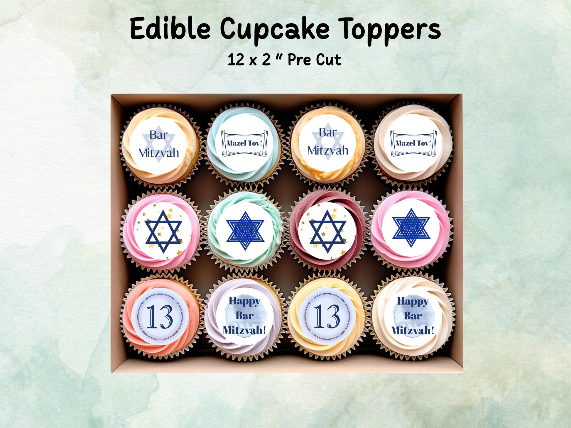 Bar Mitzvah Edible Cupcake Toppers 12 x 2"– Pre cut Wafer Paper, Card or Icing Sheet