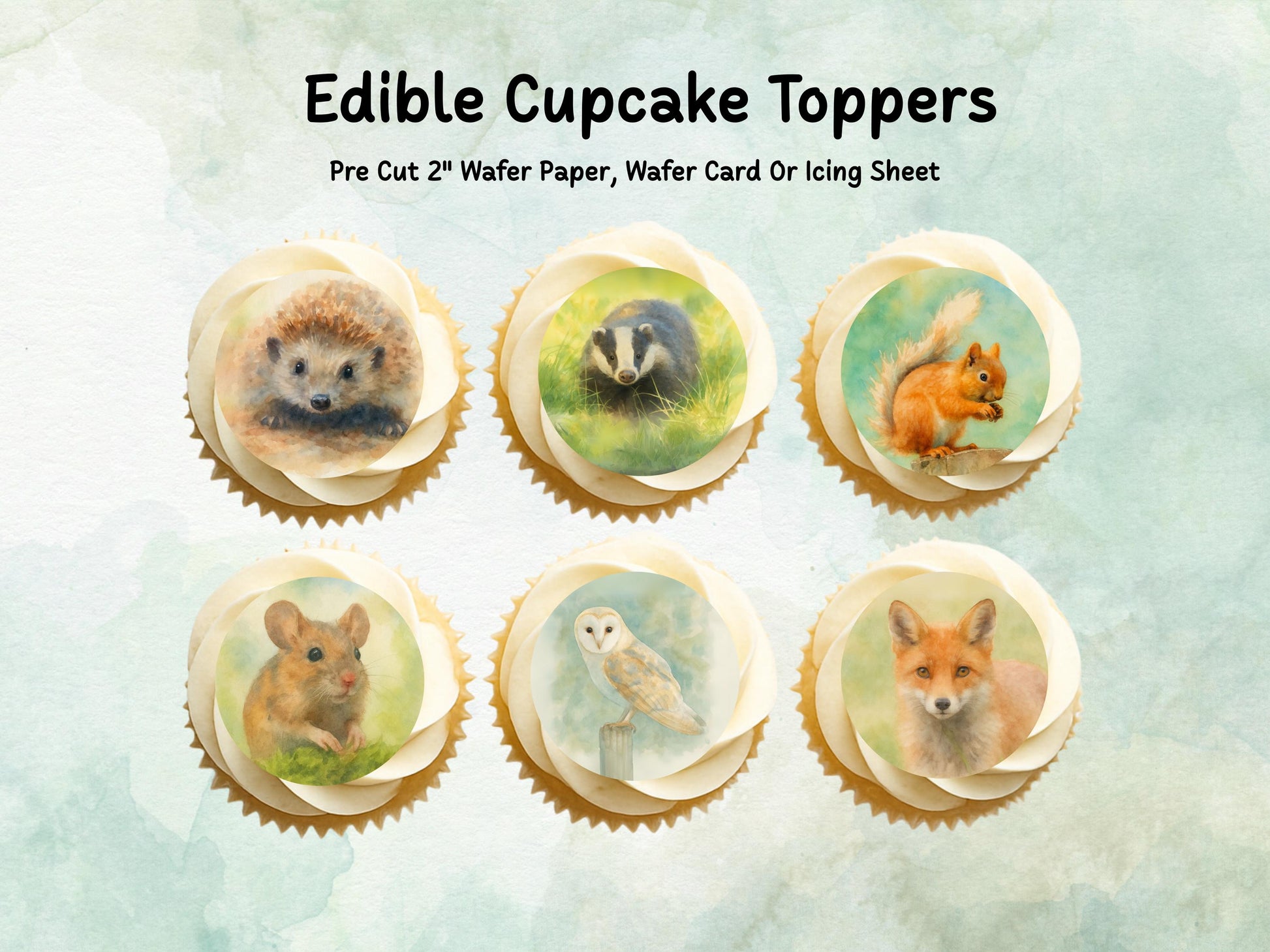 Forest Animal Edible Cupcake Toppers 12 x 2" Woodland Cake Decoration