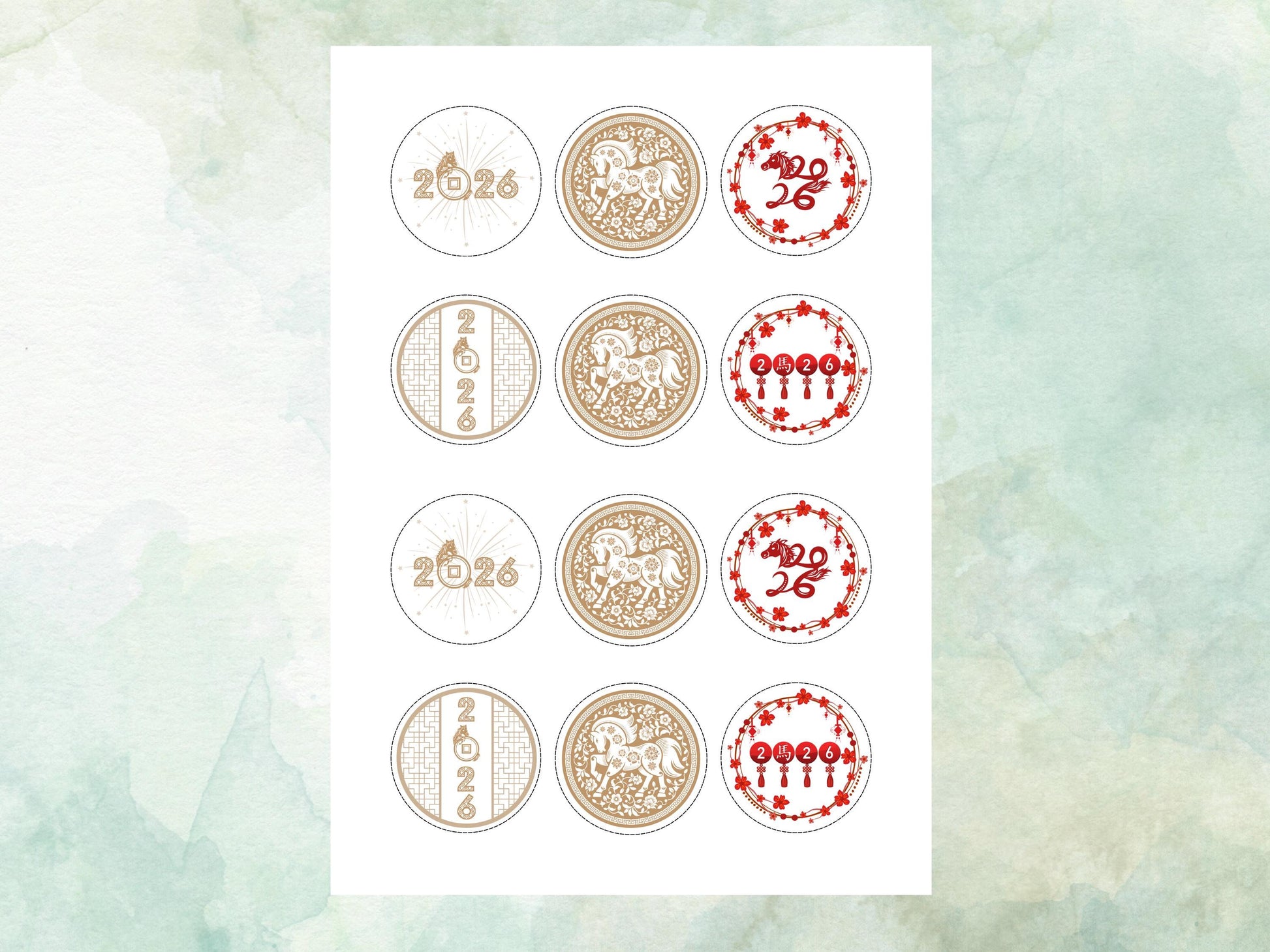 Chinese New Year Edible Cupcake Toppers 12 x 2" – Pre cut Wafer Paper, Card or Icing Sheet