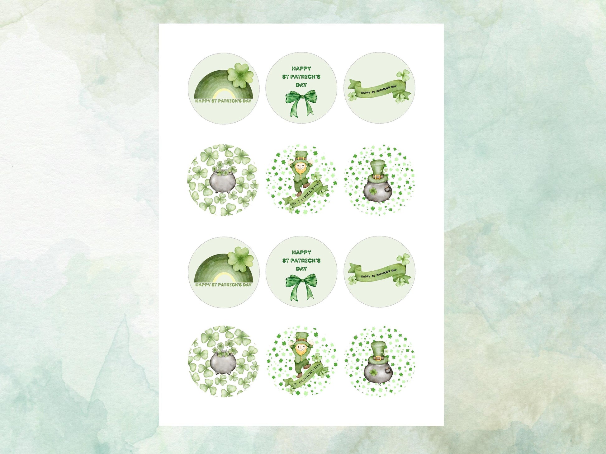 St Patrick's Day Edible Cupcake Toppers 12 x 2"