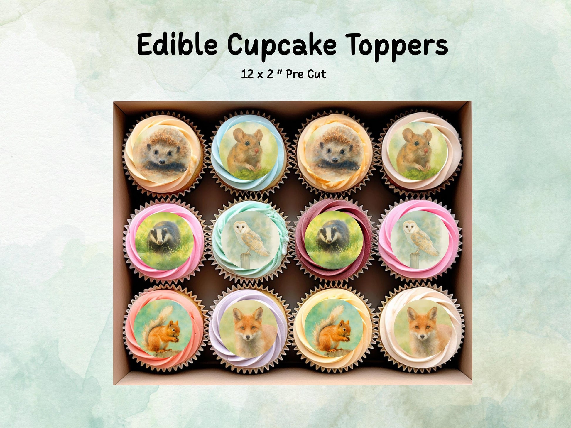 Forest Animal Edible Cupcake Toppers 12 x 2" Woodland Cake Decoration