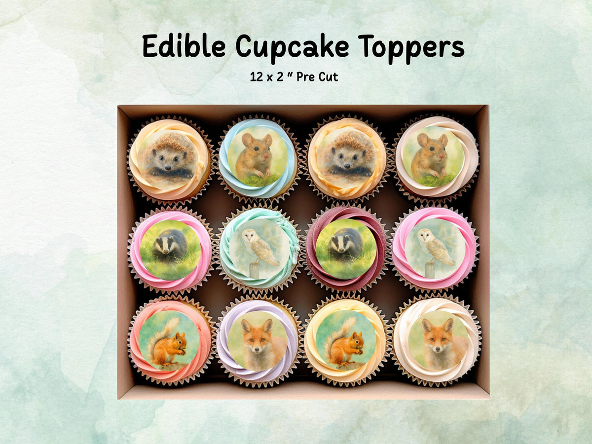 Forest Animal Edible Cupcake Toppers 12 x 2" Woodland Cake Decoration
