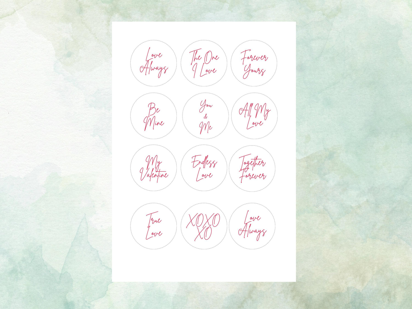 Valentines Edible Cupcake Toppers 12 x 2", love message toppers