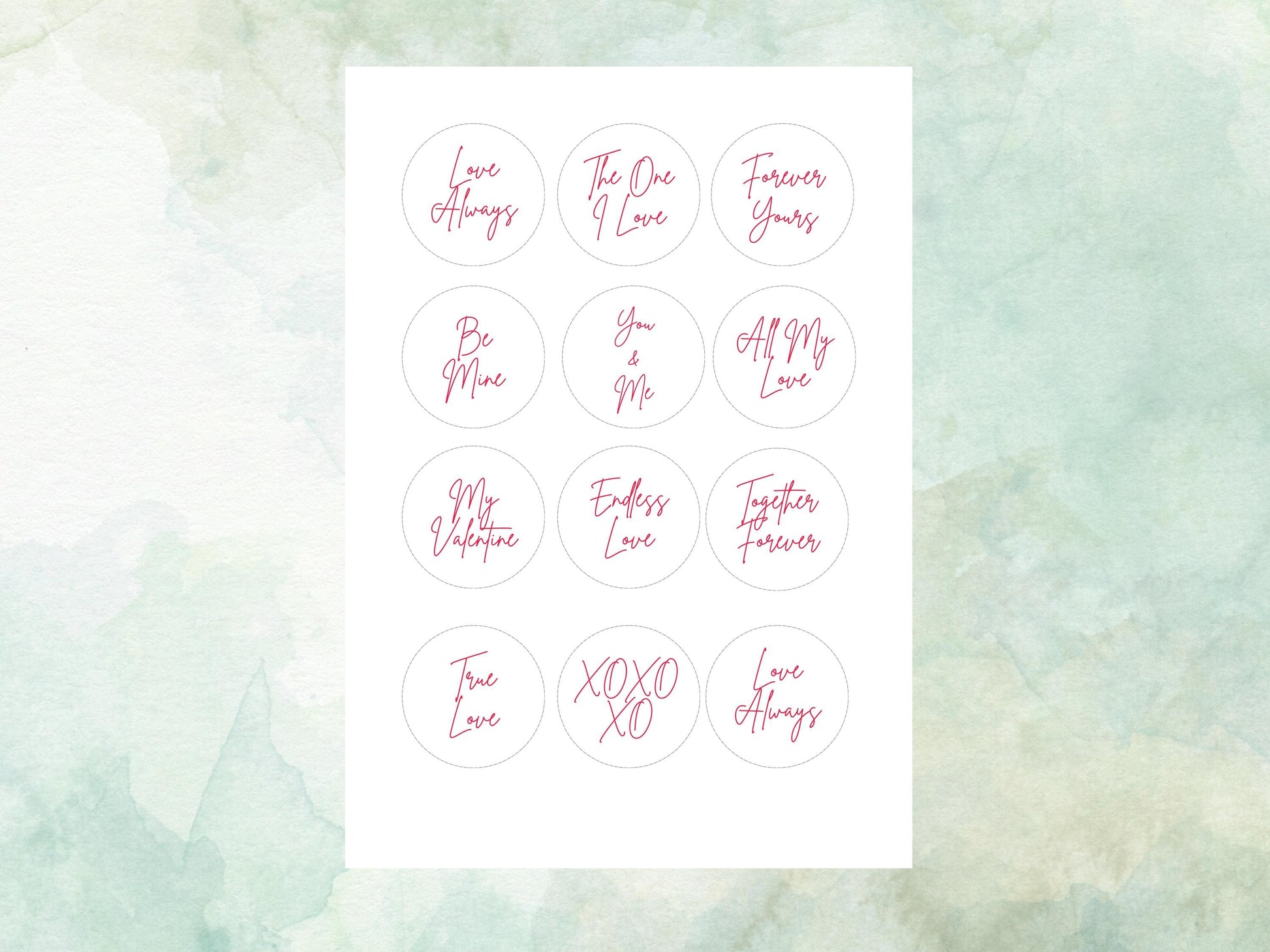 Valentines Edible Cupcake Toppers 12 x 2", love message toppers