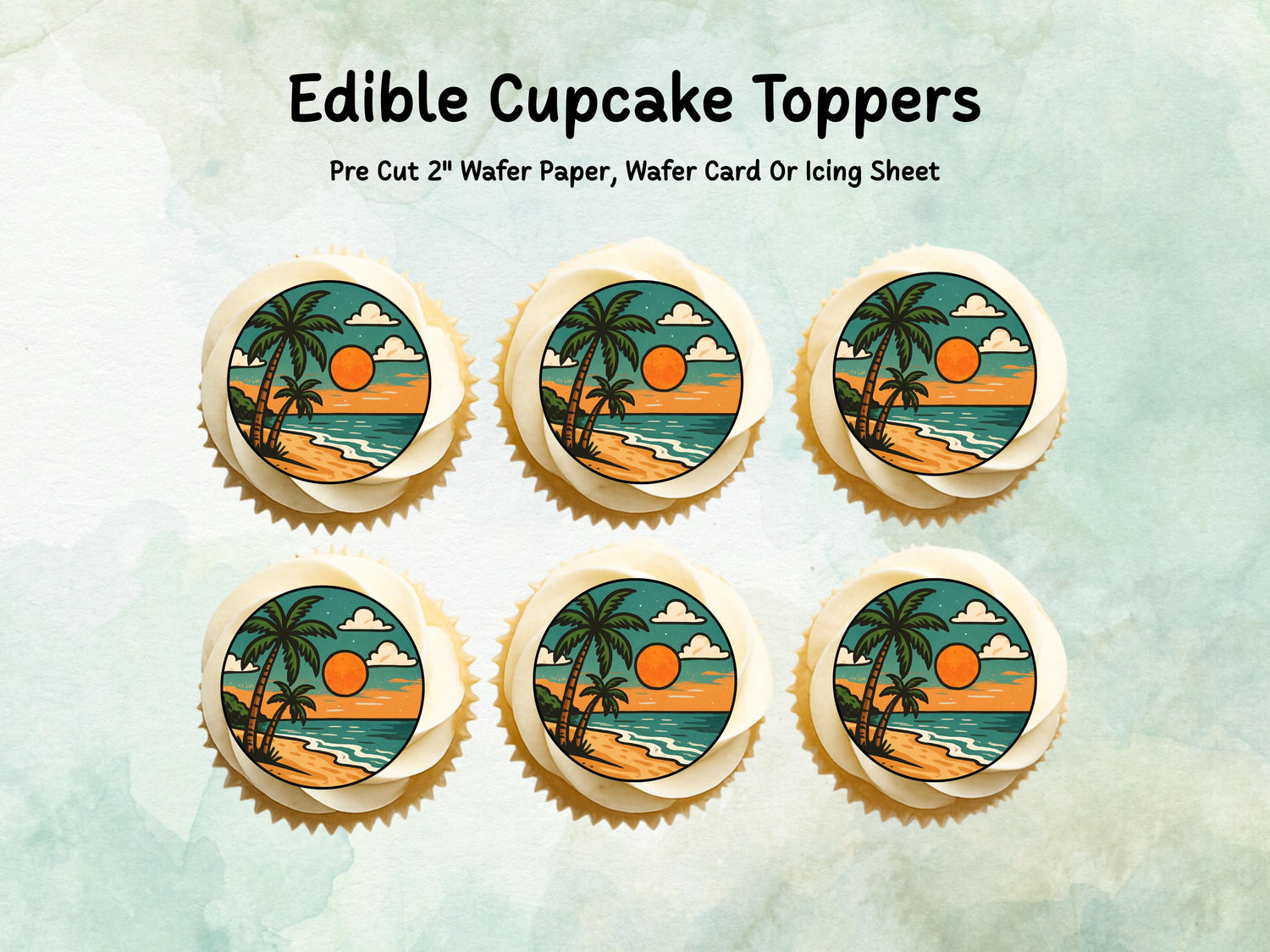 Tropical Beach Edible Cupcake Toppers – Coastal Cake Images