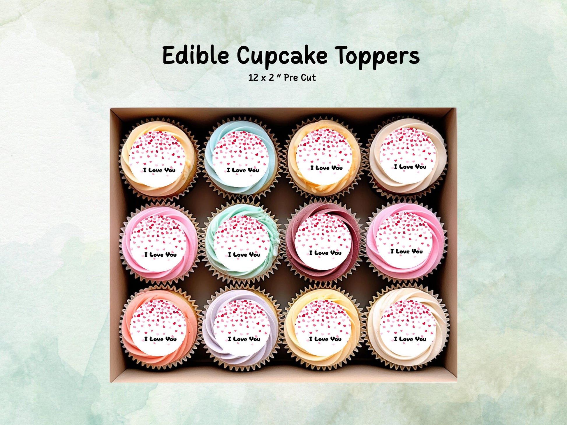 I Love You Edible Cupcake Toppers 12 x 2", Valentine's Day Cake Toppers