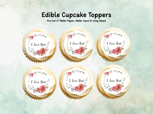 I Love You Edible Cupcake Toppers 12 x 2", Valentine's Day Cake Toppers