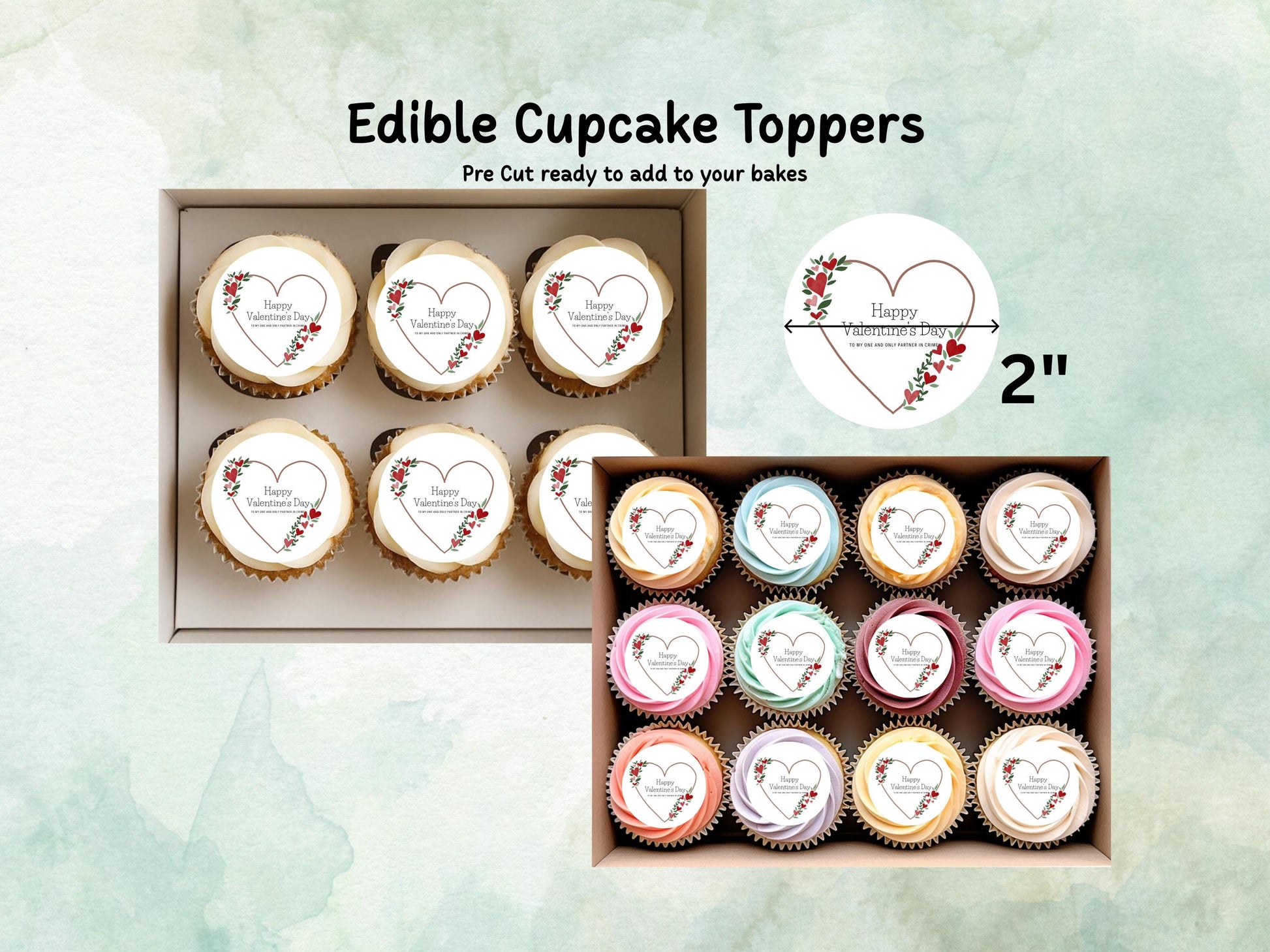 Happy Valentines Day Edible Cupcake Toppers 12 x 2"