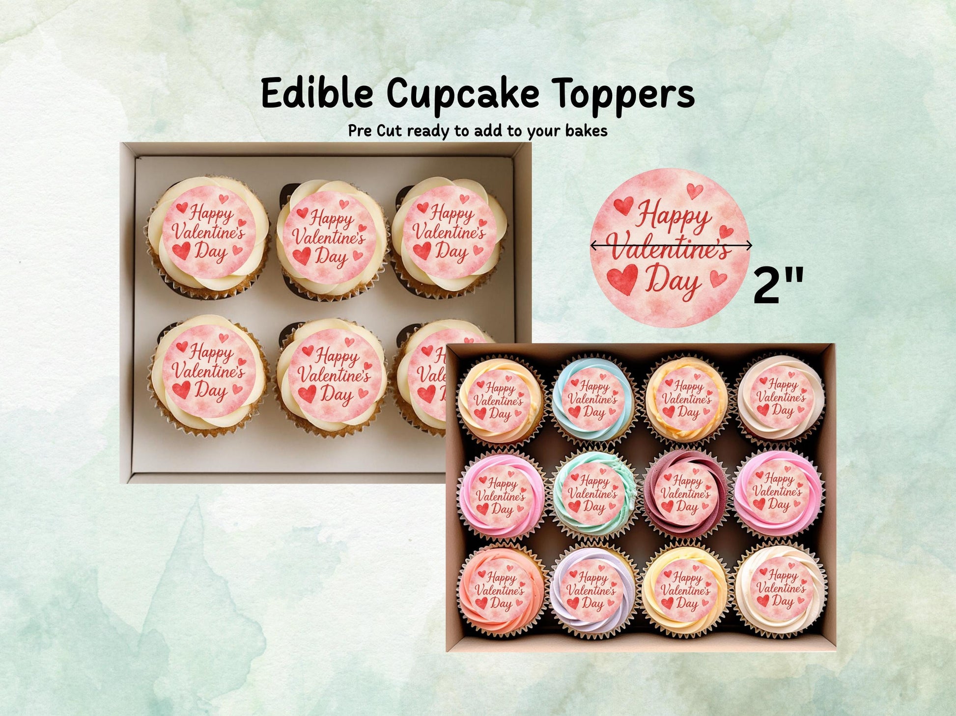 Happy Valentines Day Edible Cupcake Toppers 12 x 2"