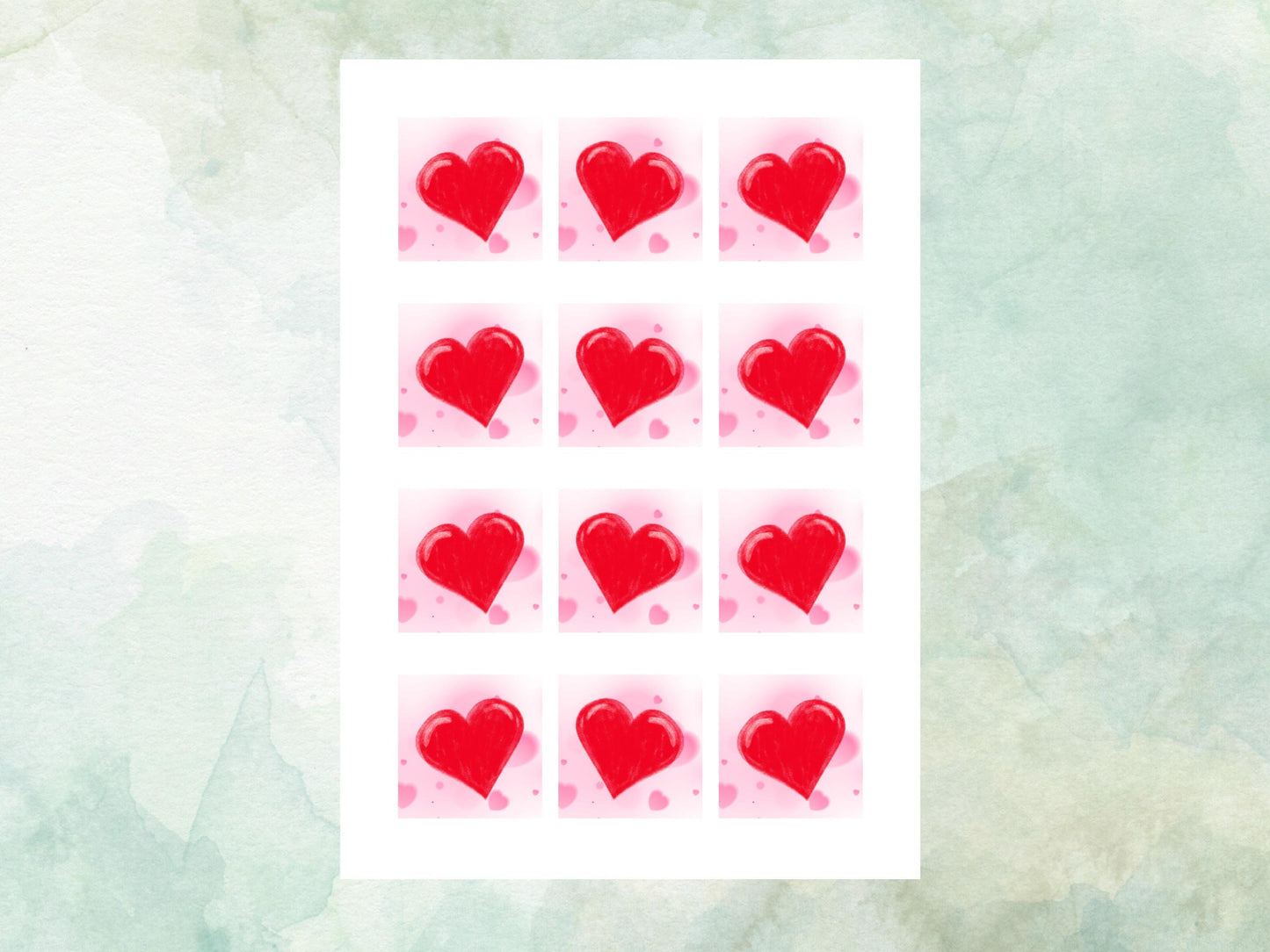 Love Heart Edible Cupcake Toppers 12 x 2" Squares, Valentines Cake Topper