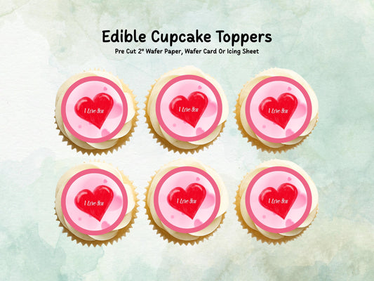 Heart Valentines Day Edible Cupcake Toppers, I Love You Valentine Toppers
