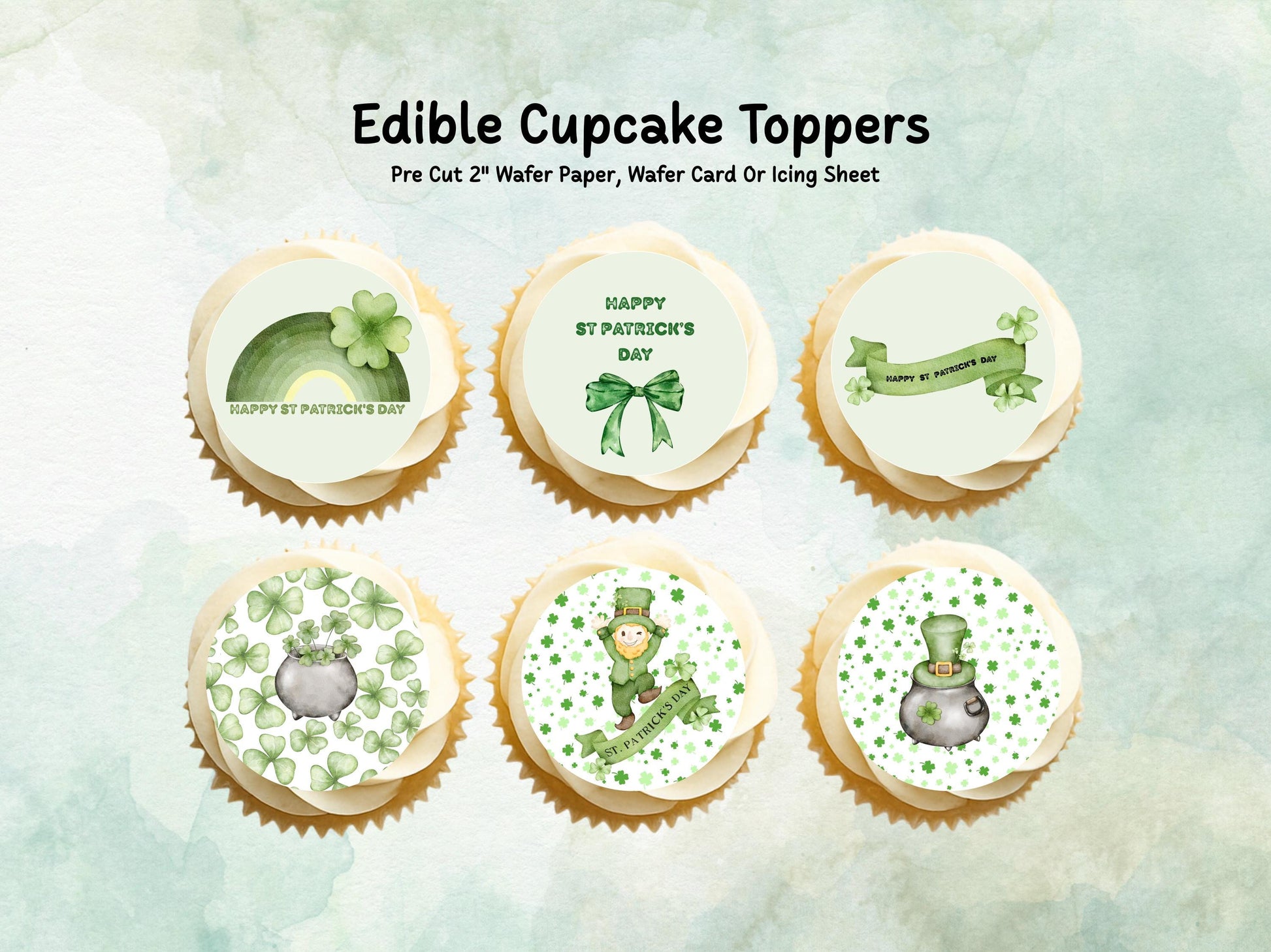St Patrick's Day Edible Cupcake Toppers 12 x 2"
