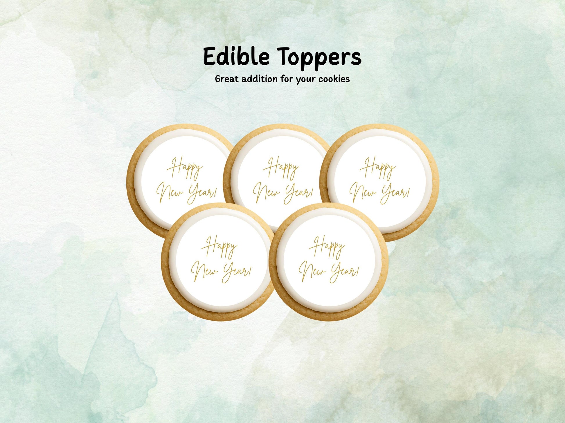 Happy New Year Edible Cupcake Toppers 12 x 2"– Pre cut Wafer Paper, Card or Icing Sheet